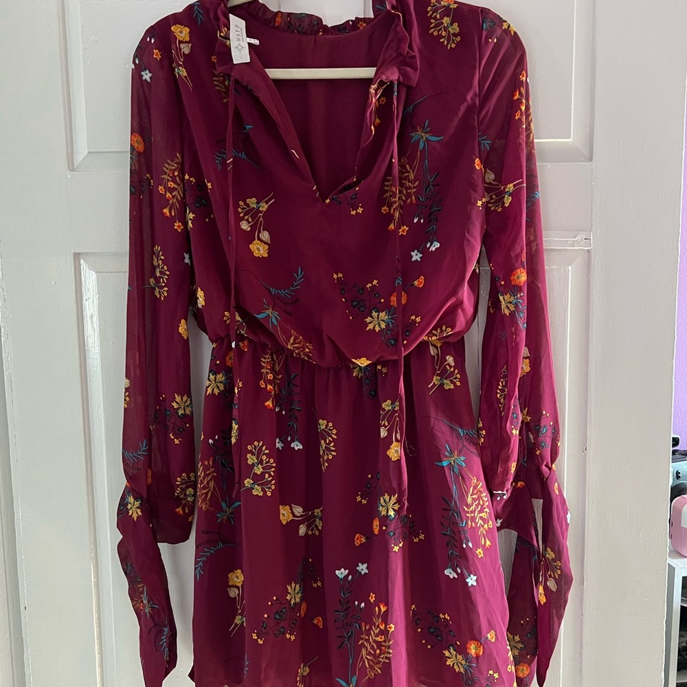Wayf Burgundy Floral Ruffle Dress